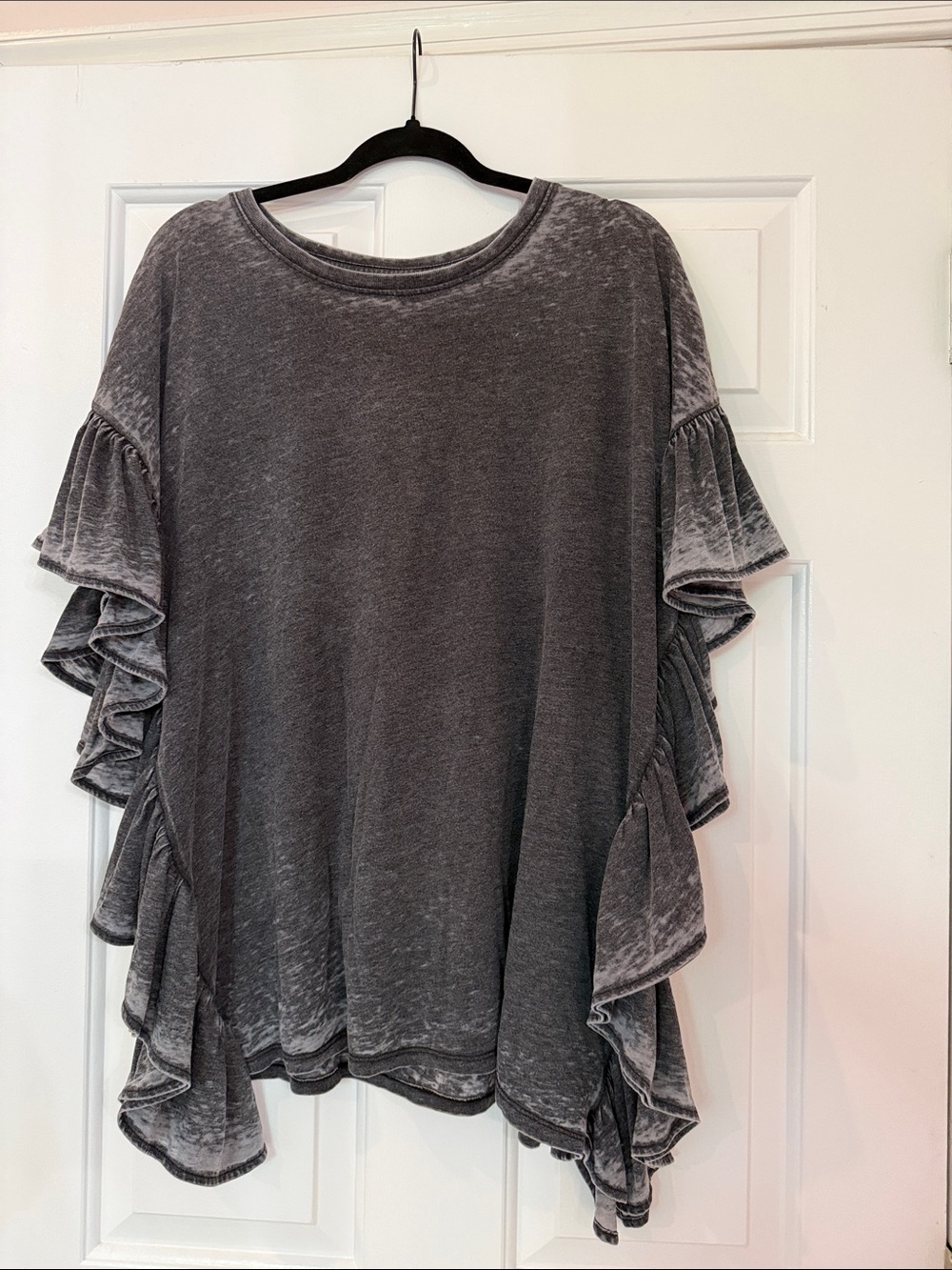 Washed Charcoal Ruffle Sleeve Tee
